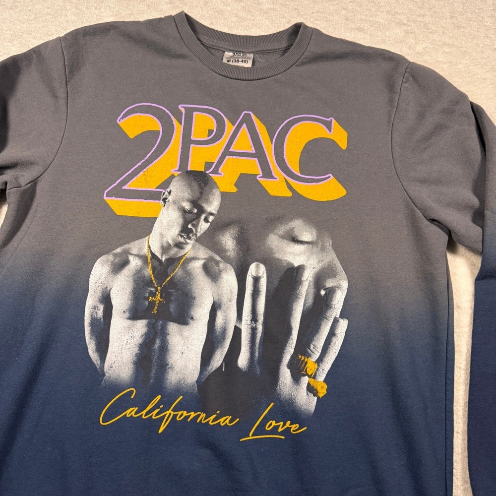 2PAC Tupac Shakur California Love Graphic Sweatshirt Crew Neck Blue Gray M 38-40